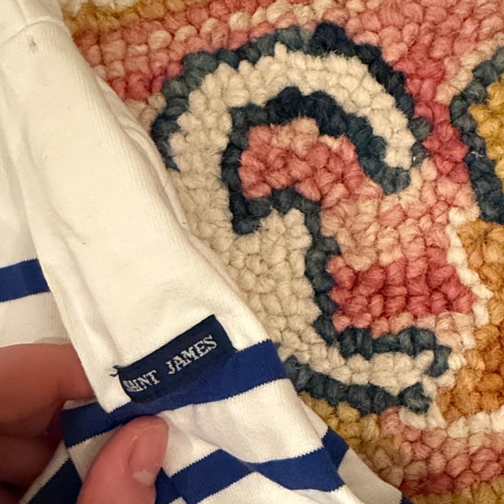 Saint James White Top with Navy Stripes and Red Accent - Picture 5 of 6